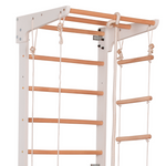 Kletterwand für die ganze Familie – Klettergerüst Indoor aus Holz mit Wand-Reck, Stange, Gymnastikringen, Kletterseil, schwe…