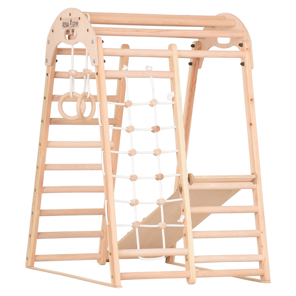 Kompaktes Indoor-Klettergerüst für die ganze Familie – Sprossenwand, Netz & Ringe – Heimtraining (EN 913) – Ansicht 4