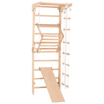 Kletterwand für die ganze Familie – Klettergerüst Indoor aus Holz mit Wand-Reck, Stange, Gymnastikringen, Kletterseil, schwe…