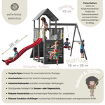 Spielturm GOO CAROL 3 | Klettergerüst OUTDOOR | in 3 Farben | bis zu 10 Kinder | Holzdach - Kletterling – einfach Kind sein