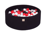 MeowBaby - Bällebad mit 200 Bällen in 90x30cm Baumwolle, Schwarz: Grau/Weiß/Schwarz/Rot - Kletterling – einfach Kind sein