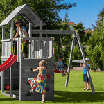 Spielturm GOO CAROL 3 | Klettergerüst OUTDOOR | in 3 Farben | bis zu 10 Kinder | Holzdach - Kletterling – einfach Kind sein