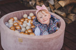 MeowBaby - Bällebad mit 250 Bällen in 90x30cm, Samt, Beige, Modell Teddy Bear - Kletterling – einfach Kind sein