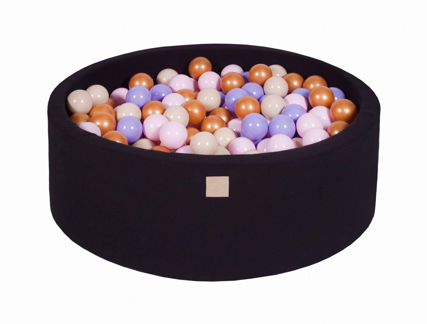 MeowBaby - Bällebad mit 200 Bällen in 90x30cm Baumwolle, Black:Schwarz: Golden/Beige/Pastellrosa/Lila - Kletterling – einfach Kind sein