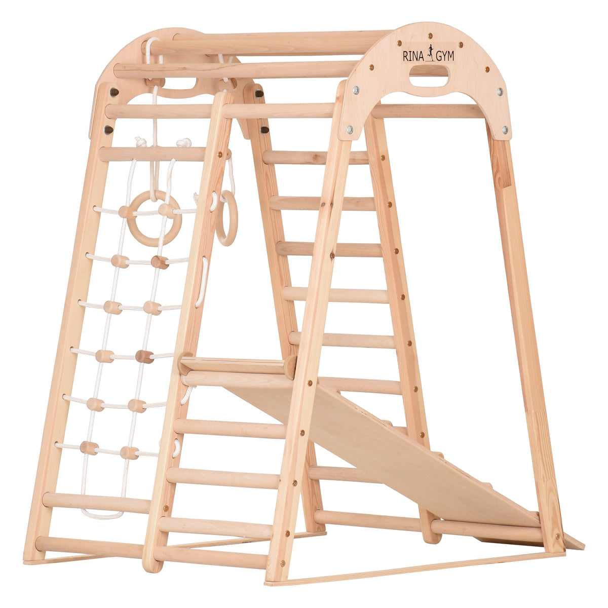 Kompaktes Indoor-Klettergerüst für die ganze Familie – Sprossenwand, Netz & Ringe – Heimtraining (EN 913) – Ansicht 5