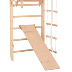 Kletterwand für die ganze Familie – Klettergerüst Indoor aus Holz mit Wand-Reck, Stange, Gymnastikringen, Kletterseil, schwe…