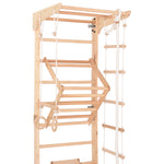 Kletterwand für die ganze Familie – Klettergerüst Indoor aus Holz mit Wand-Reck, Stange, Gymnastikringen, Kletterseil, schwe…
