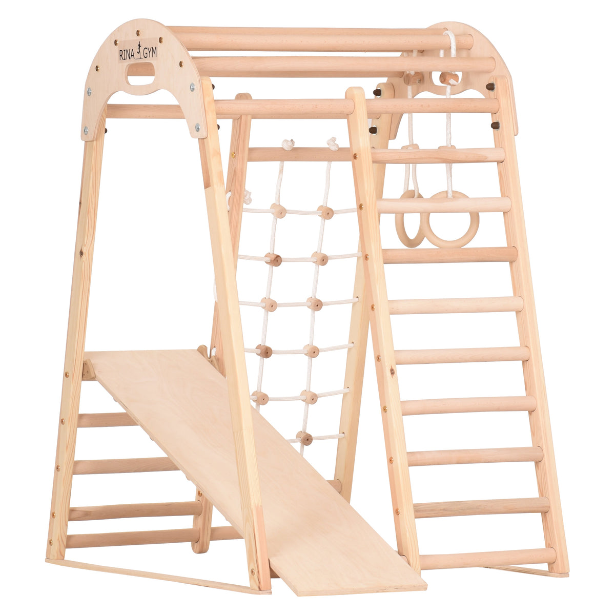 Kompaktes Indoor-Klettergerüst für die ganze Familie – Sprossenwand, Netz & Ringe – Heimtraining (EN 913) – Ansicht 6
