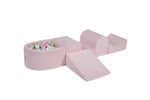 MeowBaby Spielplatz aus Schaumstoff 4 - Element Schaumspielset mit Kleine Bällebad/100 Bälle, Samt, Hellrosa: Beige/Minze/Weiß/Pastellrosa - Kletterling – einfach Kind sein