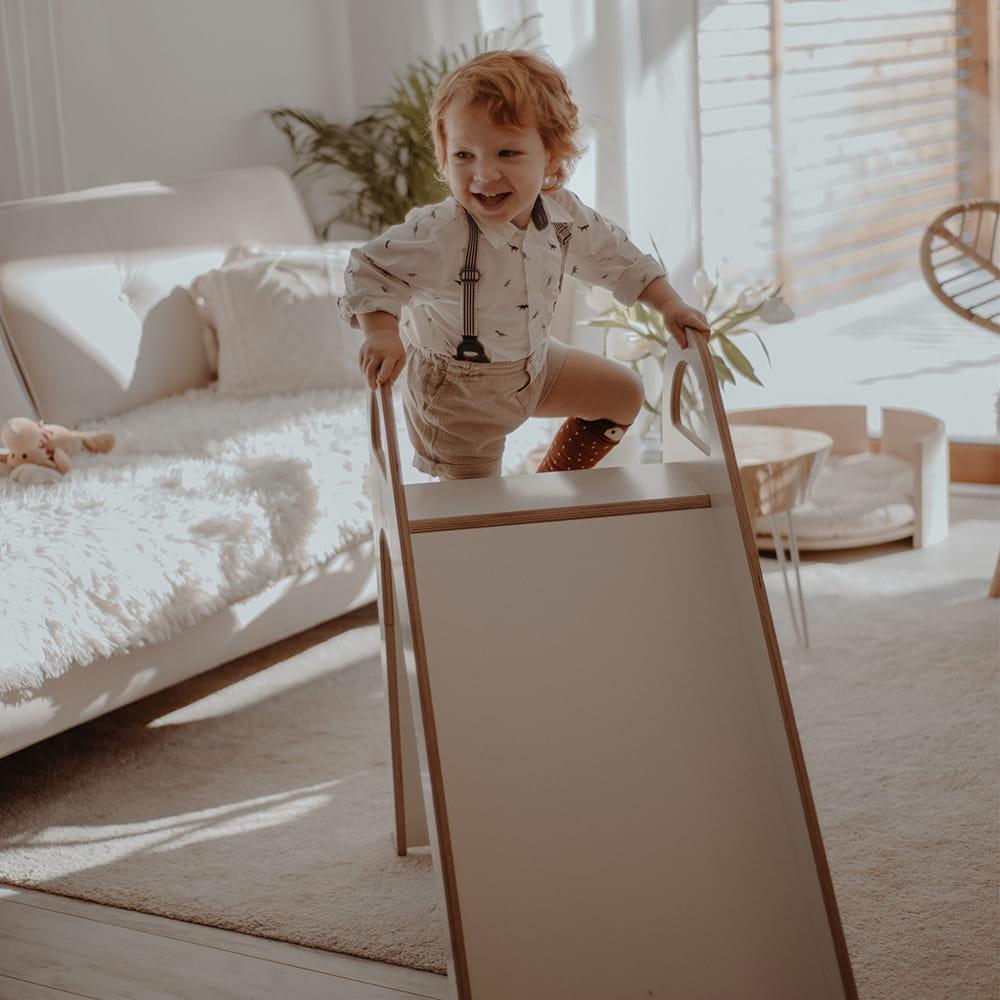 MeowBaby Montessori Rutsche aus Holz für Kinder, Scandi, Weiß - Kletterling – einfach Kind sein
