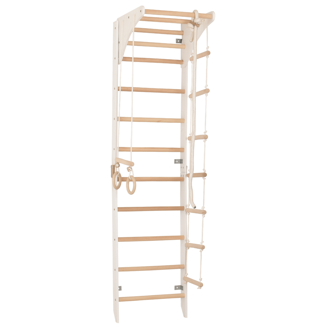 Sprossenwand mit höhenverstellbarem Reck, Kletterseil, Ringen & Seilleiter – Kompaktes Indoor-Fitnessgerät für die ganze Fam…