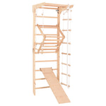 Kletterwand für die ganze Familie – Klettergerüst Indoor aus Holz mit Wand-Reck, Stange, Gymnastikringen, Kletterseil, schwe…