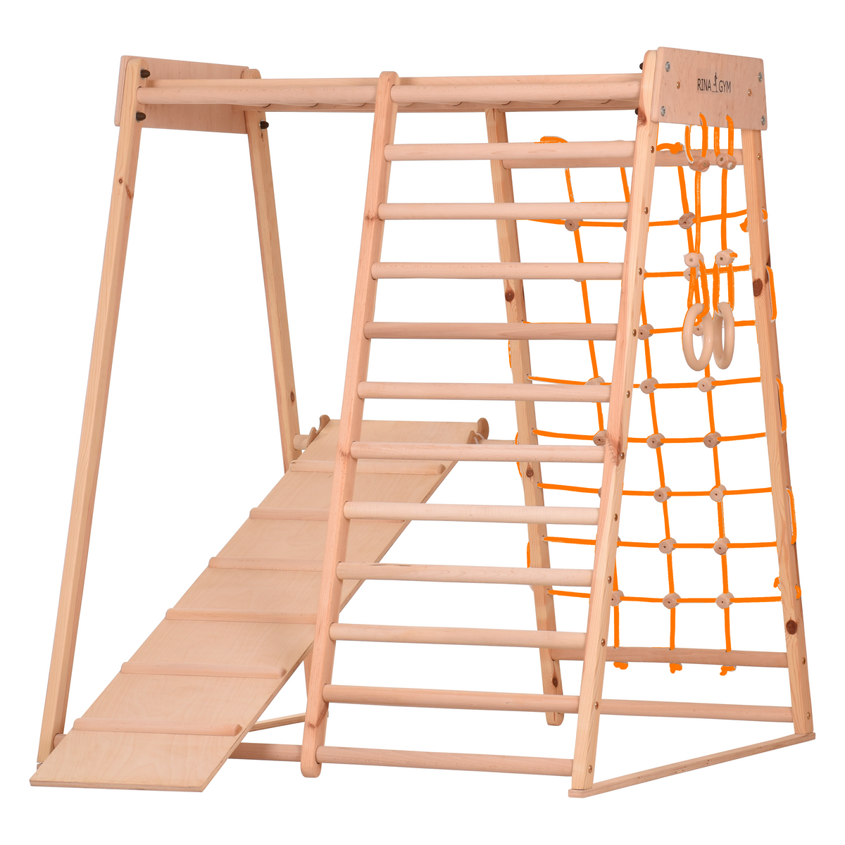 Indoor Klettergerüst für die ganze Familie – Sprossenwand, Hangelleiter, Kletternetz – RINAGYM Heim-Fitnessgerät Classic – A…
