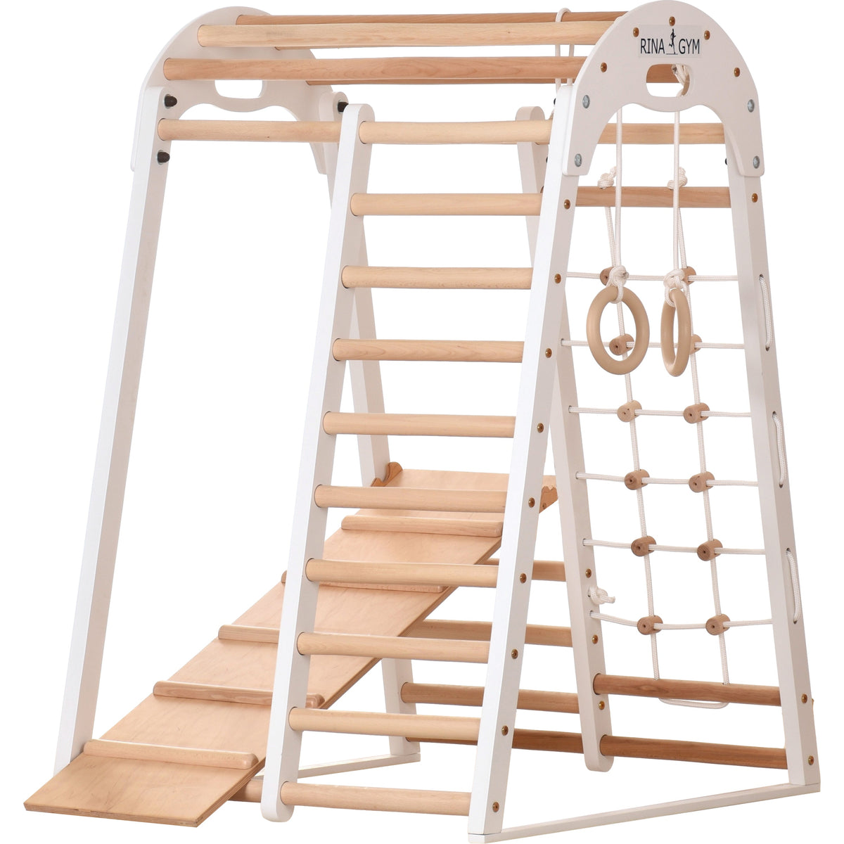 Kompaktes Indoor-Klettergerüst für die ganze Familie – Sprossenwand, Netz & Ringe – Heimtraining (EN 913) – Ansicht 1