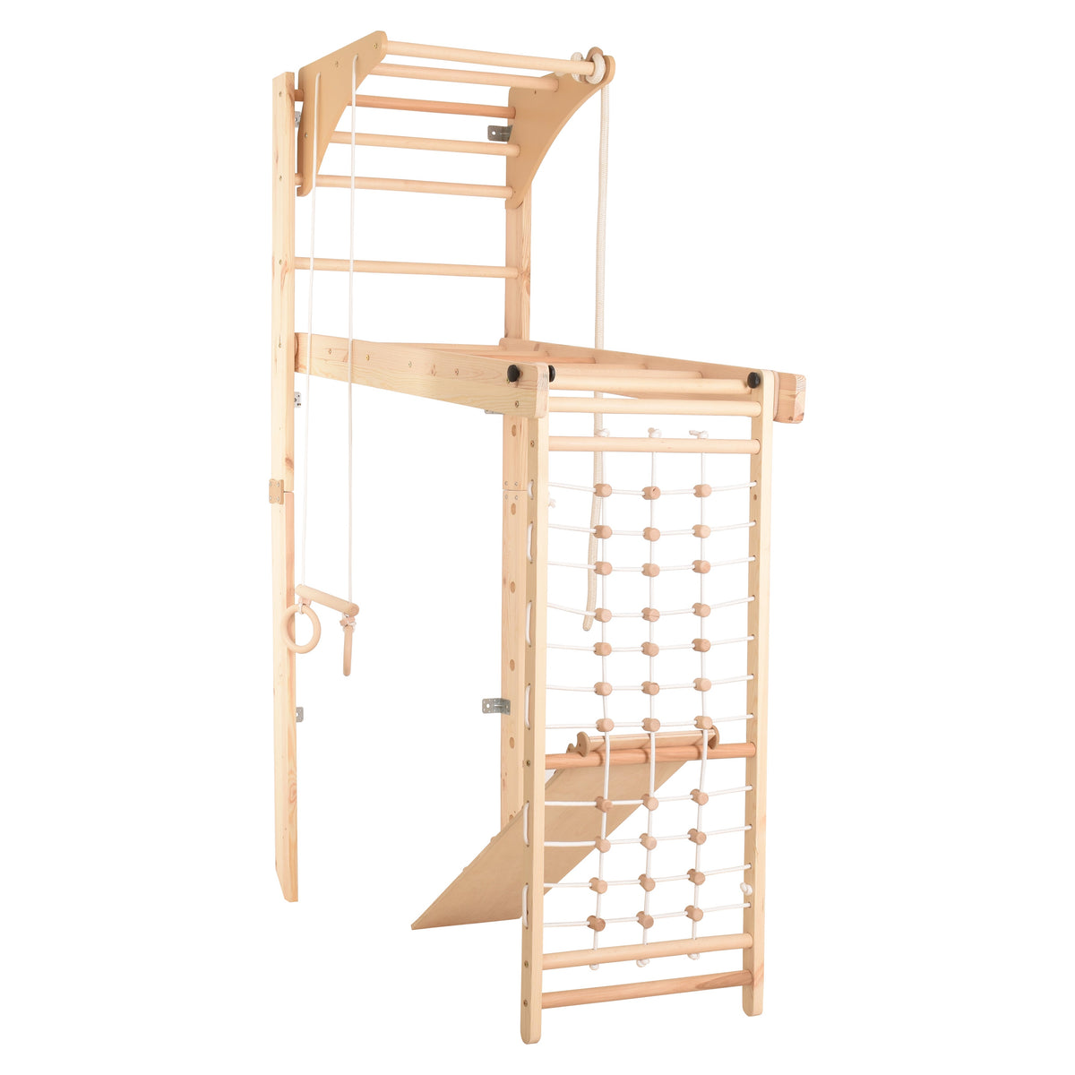 RINAGYM Kletterwand Indoor – Sprossenwand aus Holz mit Kletterseil – für gemeinsames Heimtraining von die ganze Familie – An…