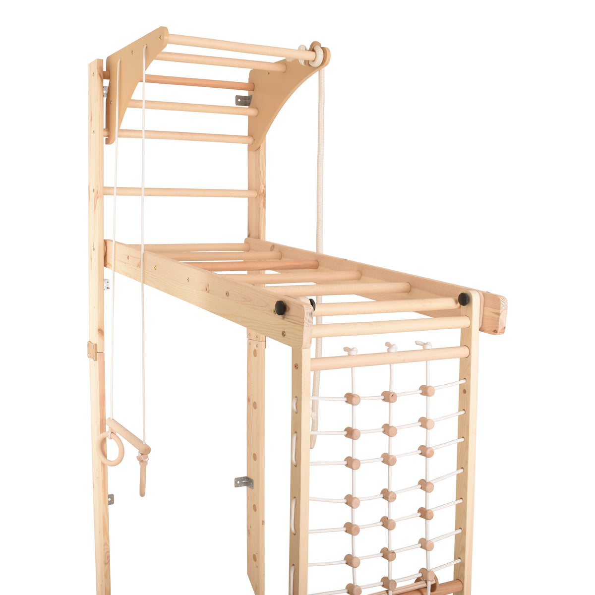 RINAGYM Kletterwand Indoor – Sprossenwand aus Holz mit Kletterseil – für gemeinsames Heimtraining von die ganze Familie – An…
