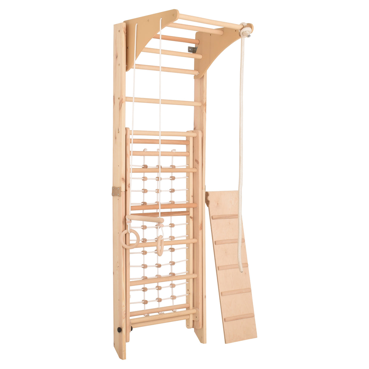 RINAGYM Kletterwand Indoor – Sprossenwand aus Holz mit Kletterseil – für gemeinsames Heimtraining von die ganze Familie – An…