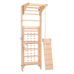 RINAGYM Kletterwand Indoor – Sprossenwand aus Holz mit Kletterseil – für gemeinsames Heimtraining von die ganze Familie – An…