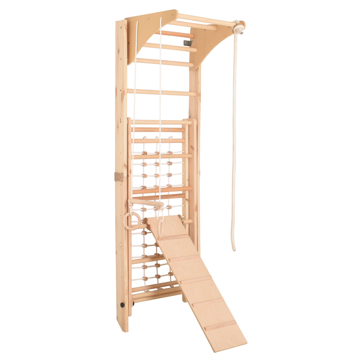 RINAGYM Kletterwand Indoor – Sprossenwand aus Holz mit Kletterseil – für gemeinsames Heimtraining von die ganze Familie – An…