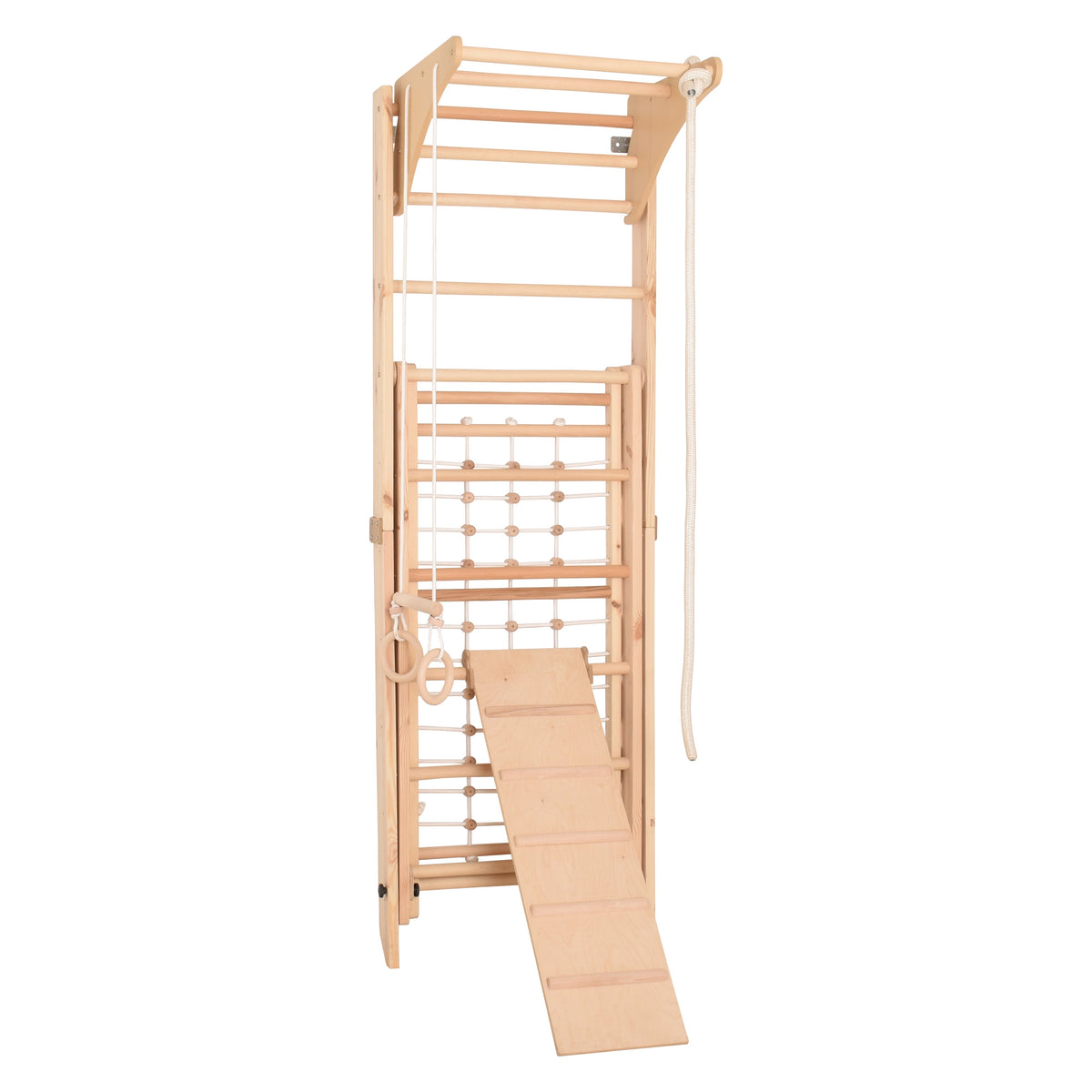 RINAGYM Kletterwand Indoor – Sprossenwand aus Holz mit Kletterseil – für gemeinsames Heimtraining von die ganze Familie – An…
