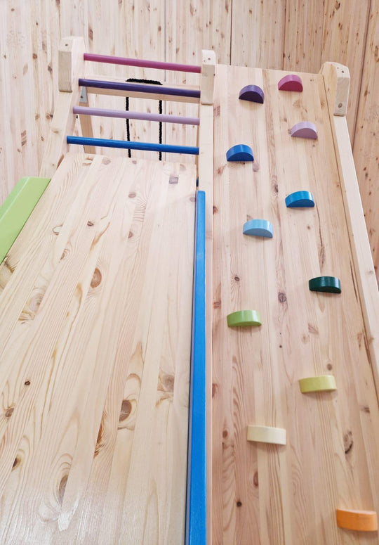 Klettergerüst - Doppelklettergerüst mit Rutschbahn und Tafel - Kletterling – einfach Kind sein