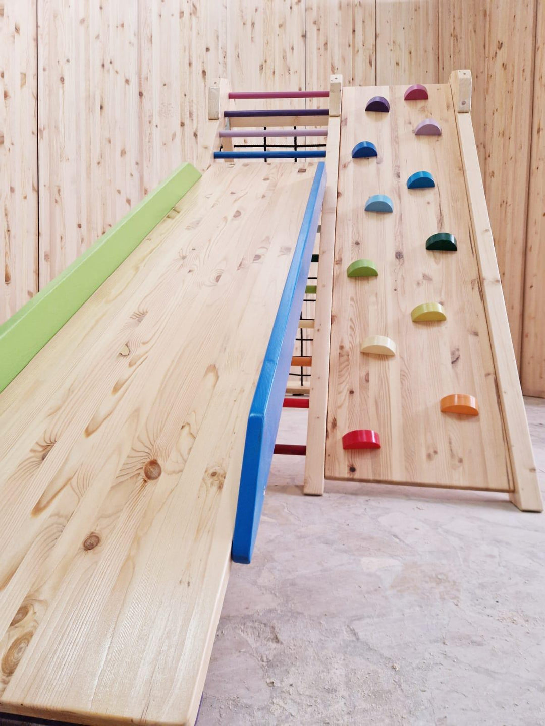 Klettergerüst - Doppelklettergerüst mit Rutschbahn und Tafel - Kletterling – einfach Kind sein