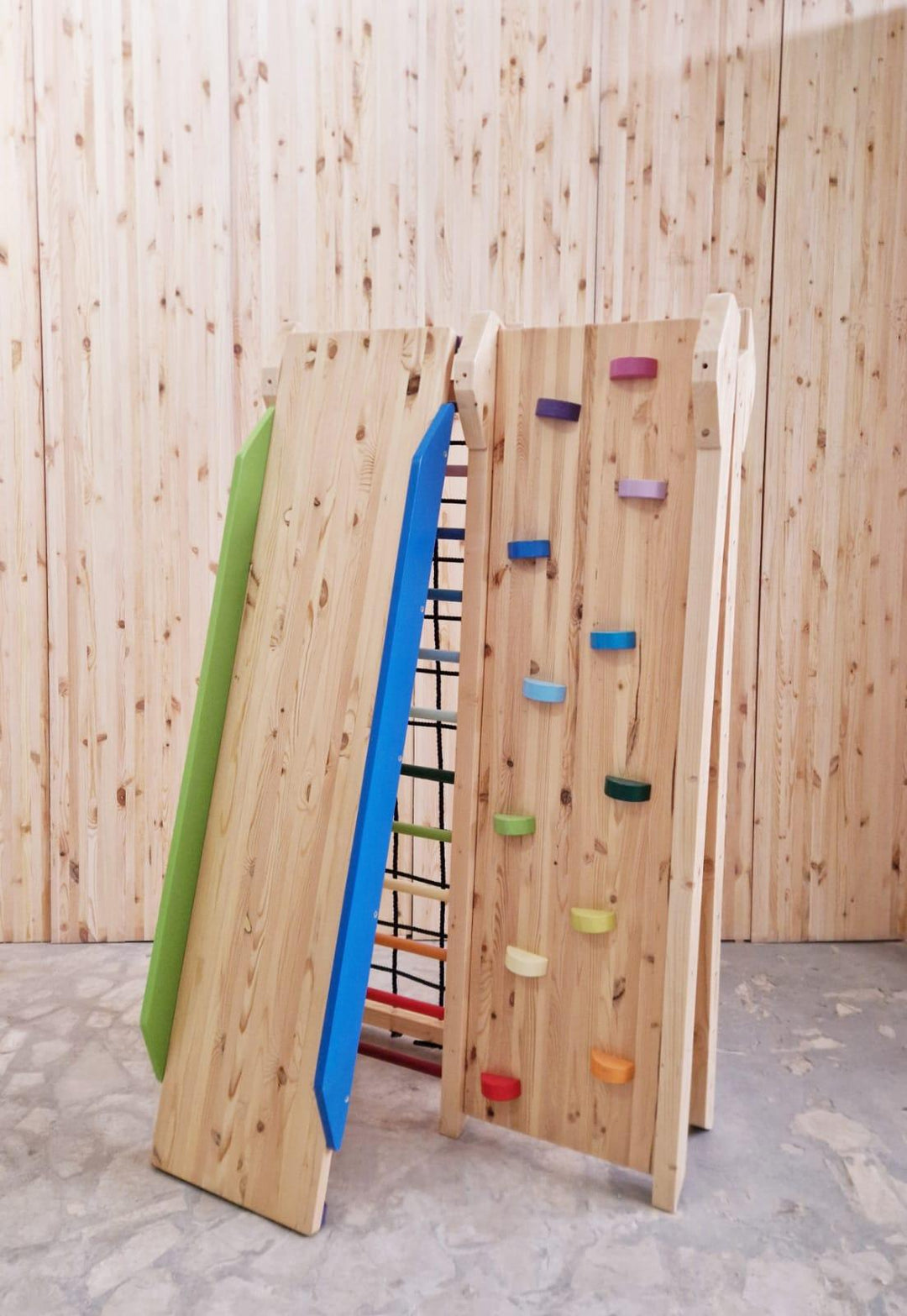 Klettergerüst - Doppelklettergerüst mit Rutschbahn und Tafel - Kletterling – einfach Kind sein