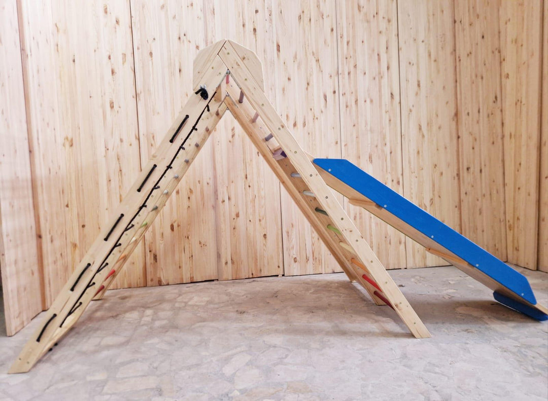 Klettergerüst - Doppelklettergerüst mit Rutschbahn und Tafel - Kletterling – einfach Kind sein