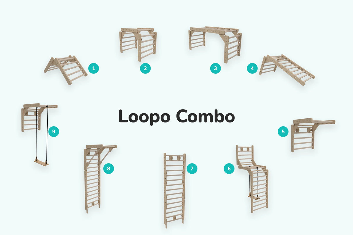 Sprossenwand LOOPO COMBO 9in1 – Übersicht der Aufbauvarianten