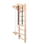 Sprossenwand BENCH PLAYGYM | Turnringe, Kletterseil, Tellerschaukel | 220 cm x 64 cm - Kletterling – einfach Kind sein