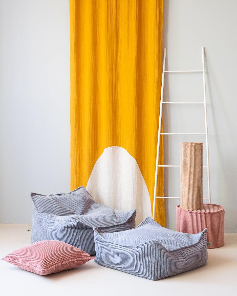 wigiwama Sitzkissen Ottoman in Blaugrau aus Cord - Kletterling – einfach Kind sein