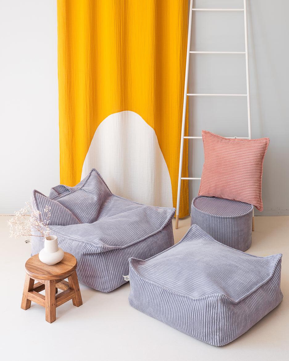 wigiwama Sitzkissen Ottoman in Blaugrau aus Cord - Kletterling – einfach Kind sein
