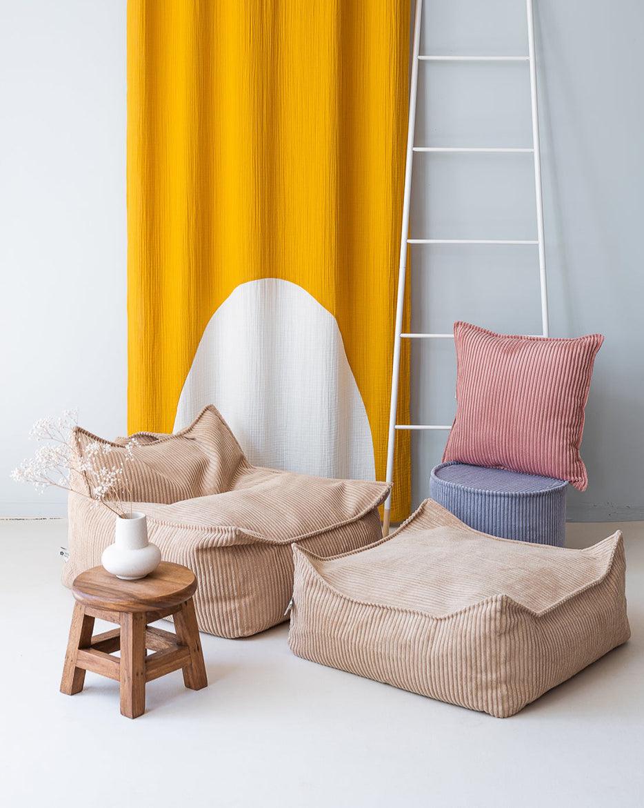 wigiwama Sitzkissen Ottoman in Beige aus Cord - Kletterling – einfach Kind sein