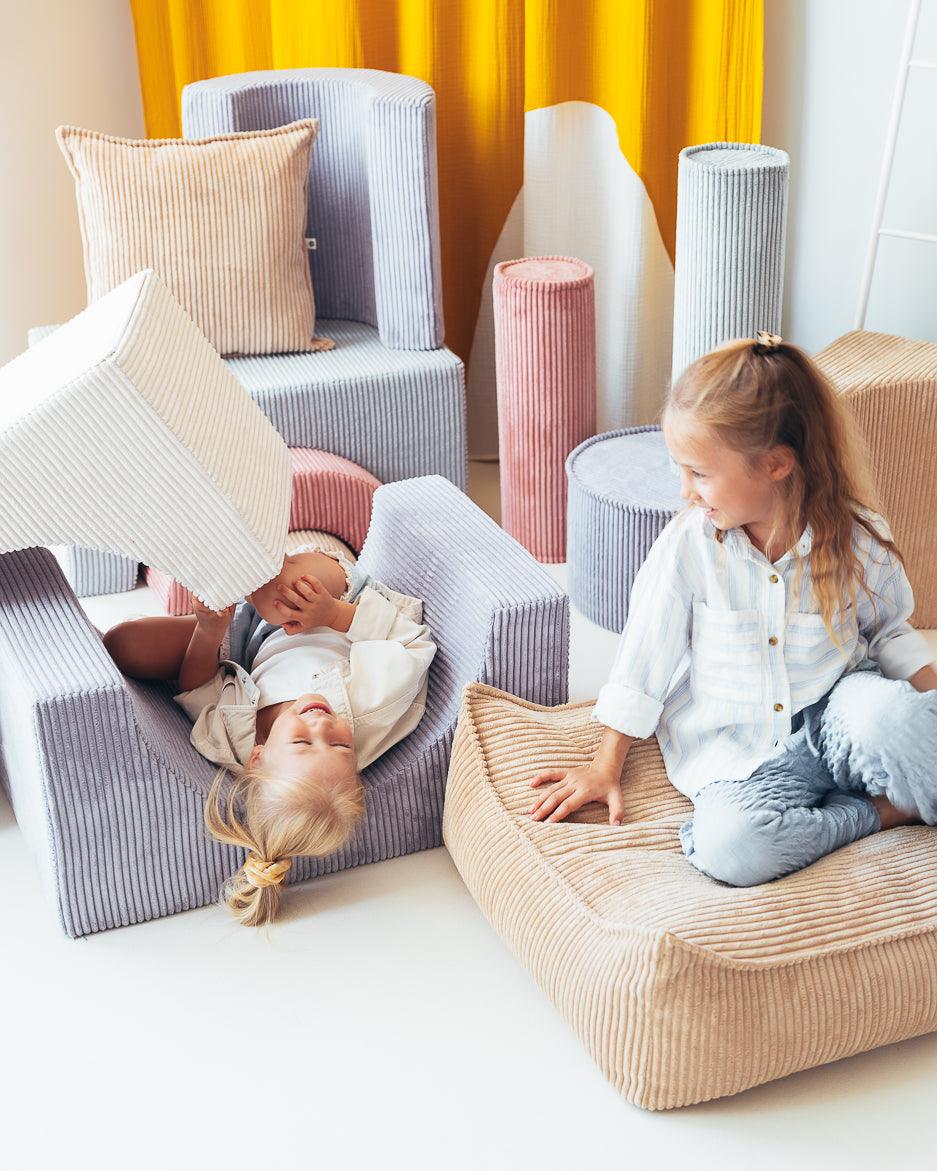 wigiwama Sitzkissen Ottoman in Beige aus Cord - Kletterling – einfach Kind sein