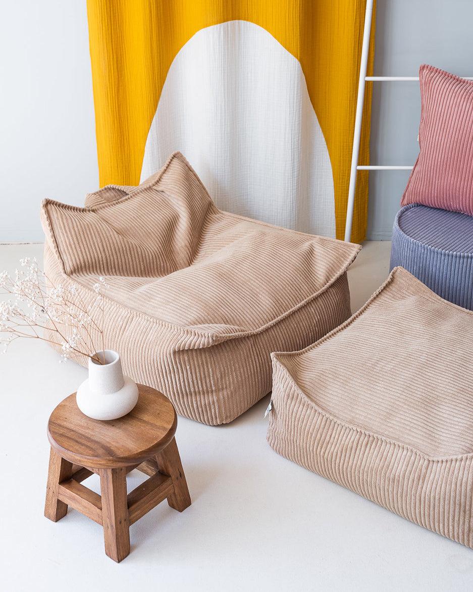 wigiwama Sitzkissen Ottoman in Beige aus Cord - Kletterling – einfach Kind sein