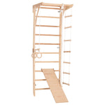 Kletterwand für die ganze Familie – Klettergerüst Indoor aus Holz mit Wand-Reck, Stange, Gymnastikringen, Kletterseil, schwe…