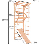 Kletterwand für die ganze Familie – Klettergerüst Indoor aus Holz mit Wand-Reck, Stange, Gymnastikringen, Kletterseil, schwe…