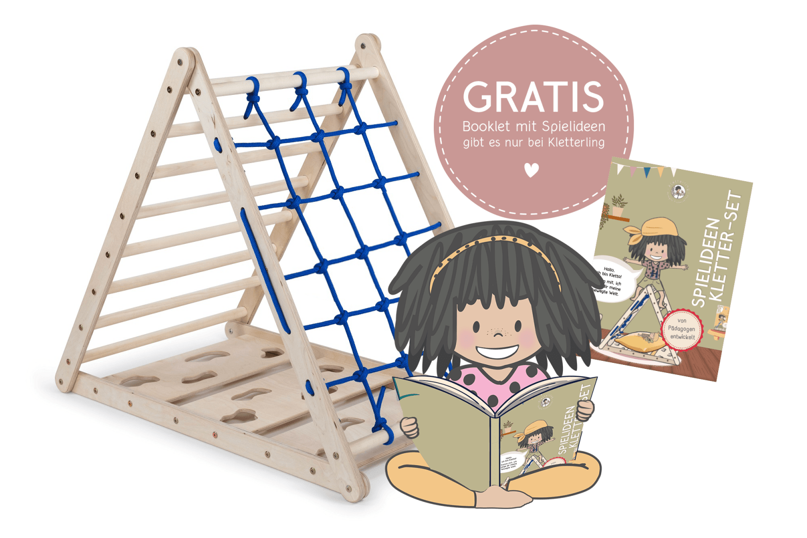 Kletterdreieck ORANG - UTAN UP | 3 - seitig | 87cm | mit Netz, Sprossen - und Kletterseite - Kletterling – einfach Kind sein