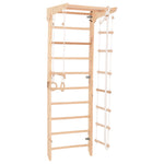 Kletterwand für die ganze Familie – Klettergerüst Indoor aus Holz mit Wand-Reck, Stange, Gymnastikringen, Kletterseil, schwedischer Leiter –  sicherem Lack – Ansicht 5