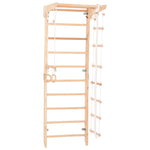 Kletterwand für die ganze Familie – Klettergerüst Indoor aus Holz mit Wand-Reck, Stange, Gymnastikringen, Kletterseil, schwedischer Leiter –  sicherem Lack – Ansicht 6