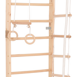 Kletterwand für die ganze Familie – Klettergerüst Indoor aus Holz mit Wand-Reck, Stange, Gymnastikringen, Kletterseil, schwedischer Leiter –  sicherem Lack – Ansicht 7