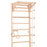 Kletterwand für die ganze Familie mit höhenverstellbarem Reck-Indoor Klettergerüst aus Holz - Wand-Reck, Stange, Gymnastik-Ringe, Kletterseil - Kombi 2 mit sicherem Lack – Ansicht 3