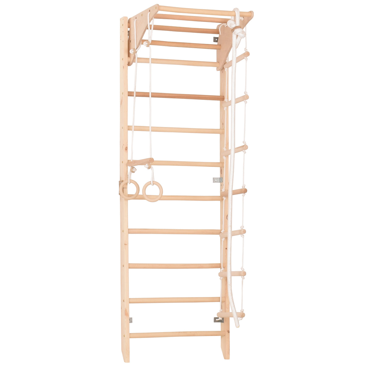 Kletterwand für die ganze Familie mit höhenverstellbarem Reck-Indoor Klettergerüst aus Holz - Wand-Reck, Stange, Gymnastik-Ringe, Kletterseil - Kombi 2 mit sicherem Lack – Ansicht 4