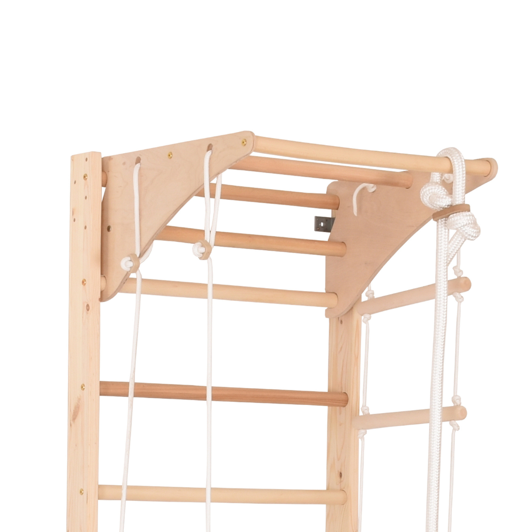 Kletterwand für die ganze Familie mit höhenverstellbarem Reck-Indoor Klettergerüst aus Holz - Wand-Reck, Stange, Gymnastik-Ringe, Kletterseil - Kombi 2 mit sicherem Lack – Ansicht 6