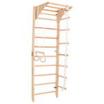 Kletterwand für die ganze Familie mit höhenverstellbarem Reck-Indoor Klettergerüst aus Holz - Wand-Reck, Stange, Gymnastik-Ringe, Kletterseil - Kombi 2 mit sicherem Lack – Ansicht 12
