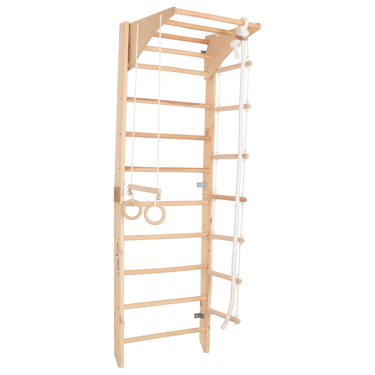 Kletterwand für die ganze Familie mit höhenverstellbarem Reck-Indoor Klettergerüst aus Holz - Wand-Reck, Stange, Gymnastik-Ringe, Kletterseil - Kombi 2 mit sicherem Lack – Ansicht 12