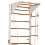 Kletterwand für die ganze Familie mit höhenverstellbarem Reck-Indoor Klettergerüst aus Holz - Wand-Reck, Stange, Gymnastik-Ringe, Kletterseil - Kombi 2 weiße Farbe – Ansicht 3