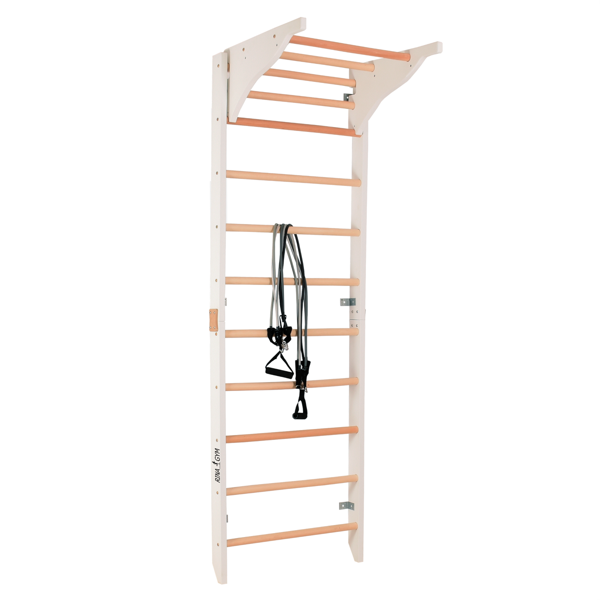 Sprossenwand mit Dip-Barren und abnehmbarer Klimmzugstange – Modell PRO PURE weiß, verstärkte Konstruktion für das Training zu Hause – Ansicht 1