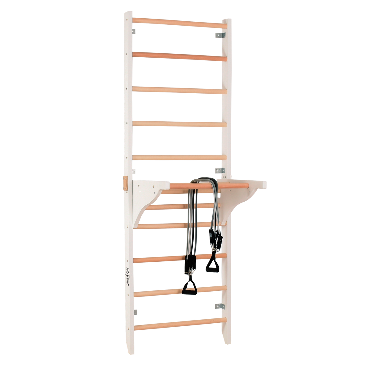 Sprossenwand mit Dip-Barren und abnehmbarer Klimmzugstange – Modell PRO PURE weiß, verstärkte Konstruktion für das Training zu Hause – Ansicht 6