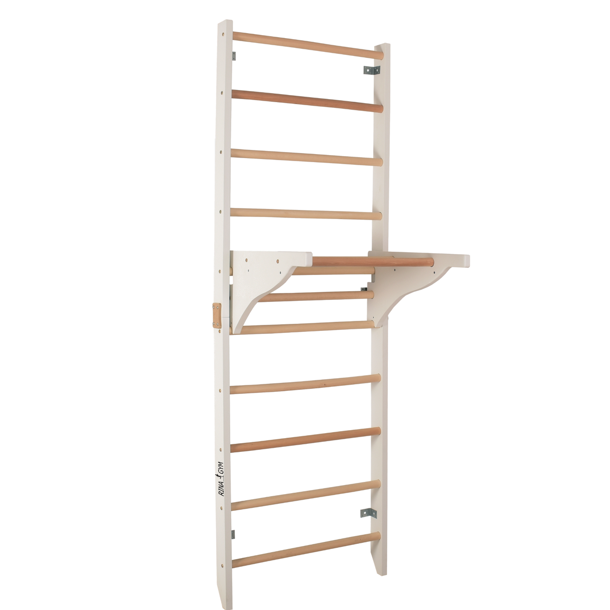 Sprossenwand mit Dip-Barren und abnehmbarer Klimmzugstange – Modell PRO PURE weiß, verstärkte Konstruktion für das Training zu Hause – Ansicht 10